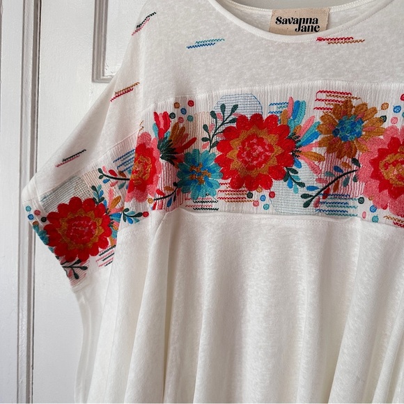 Savanna Jane Floral Embroidered Kimono Sleeve Blouse Flowy Relaxed Fit Boho - Picture 10 of 16